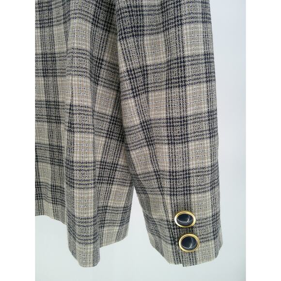 Vtg Executive Collection Womens Navy Beige Plaid 4 Button Lined Blazer Size 14 - Picture 5 of 8
